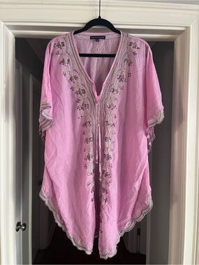 Saks Fifth Avenue Embroidered Pink Boho Tunic Top Cover Up